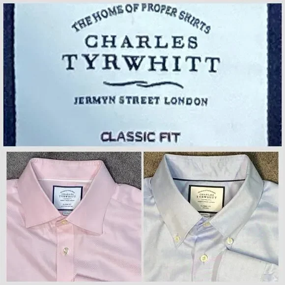 2 Chales Tyrwhitt Large Classic Fit Shirts Pink Patterned & Blue Oxford Cloth - Picture 1 of 16